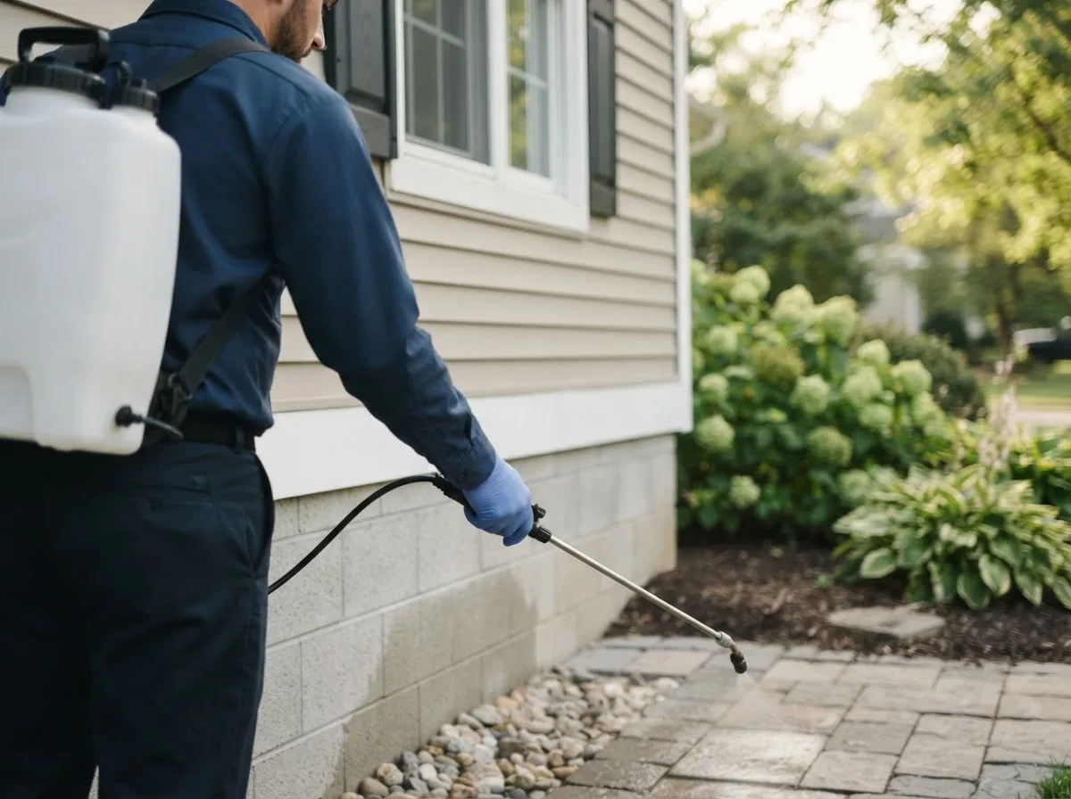 Pest control technician inspecting a home in Fargo, ND